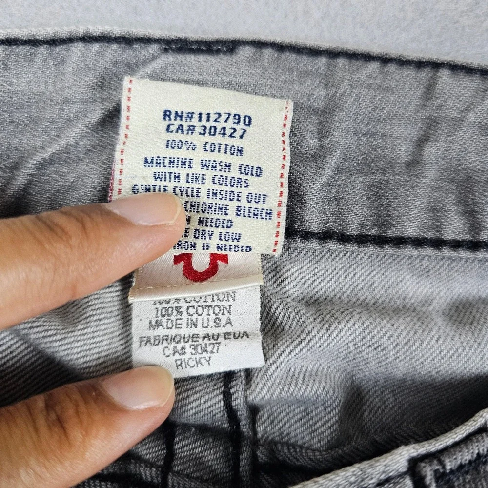 VTG True Religion Ricky Jeans Mens 33 Gray Flap Pockets Made in USA Black Patch